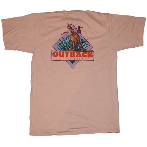 Vintage 90s Outback Steakhouse Australia Kangaroo T-Shirt Peach Large Made USA - Picture 1 of 6